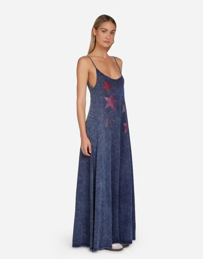 Women039s Berna Color Crystal Multi Stars Acid Denim Lauren Moshi Dresses