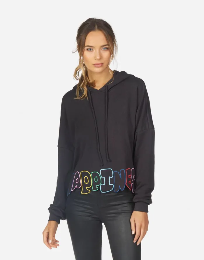 Women039s Cambry Happiness Embroidery Black Lauren Moshi Hoodies