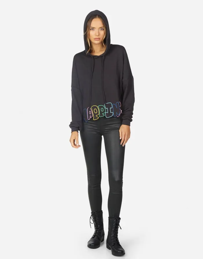 Women039s Cambry Happiness Embroidery Black Lauren Moshi Hoodies