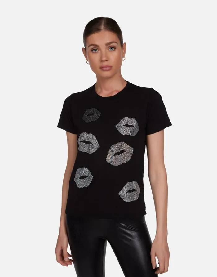 Women039s Croft Crystal Multi Lips Black Lauren Moshi Short Sleeve