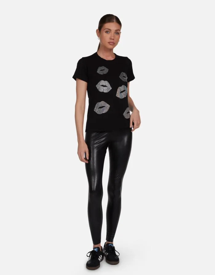 Women039s Croft Crystal Multi Lips Black Lauren Moshi Short Sleeve