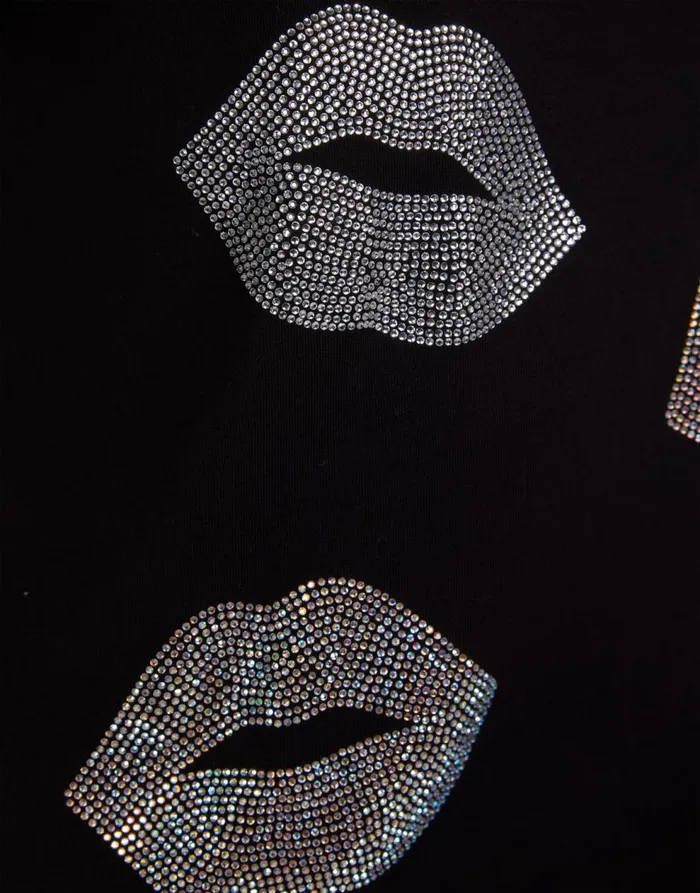 Women039s Croft Crystal Multi Lips Black Lauren Moshi Short Sleeve