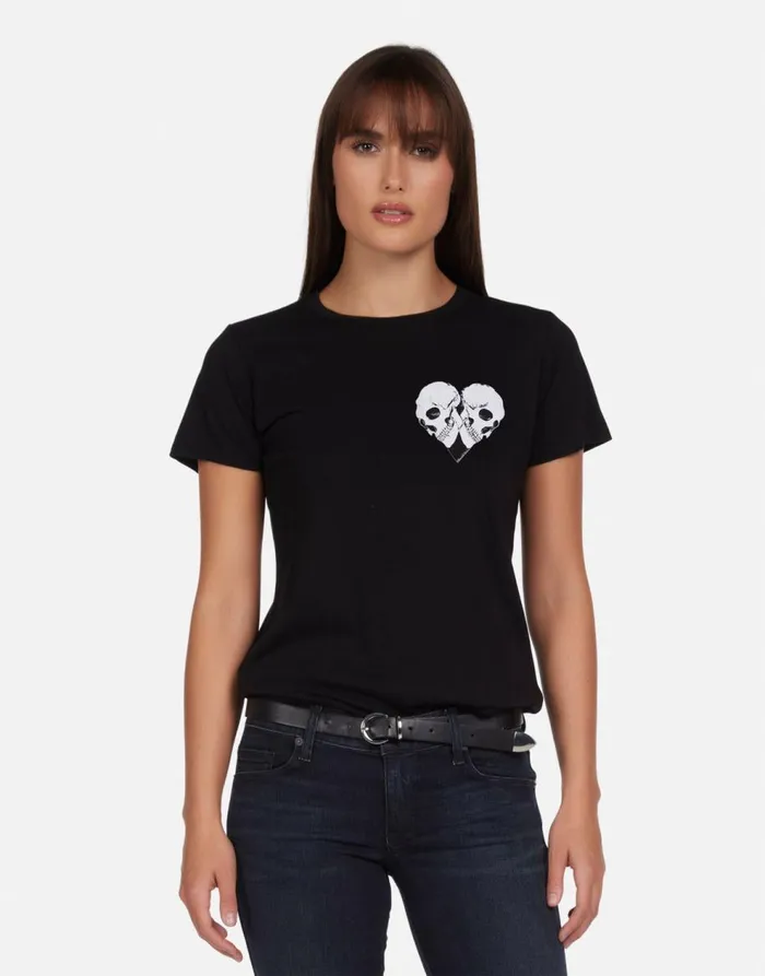 Women039s Croft Skull Heart Black Lauren Moshi Short Sleeve