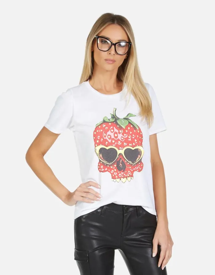 Women039s Croft X Strawberry Skull White Lauren Moshi Short Sleeve