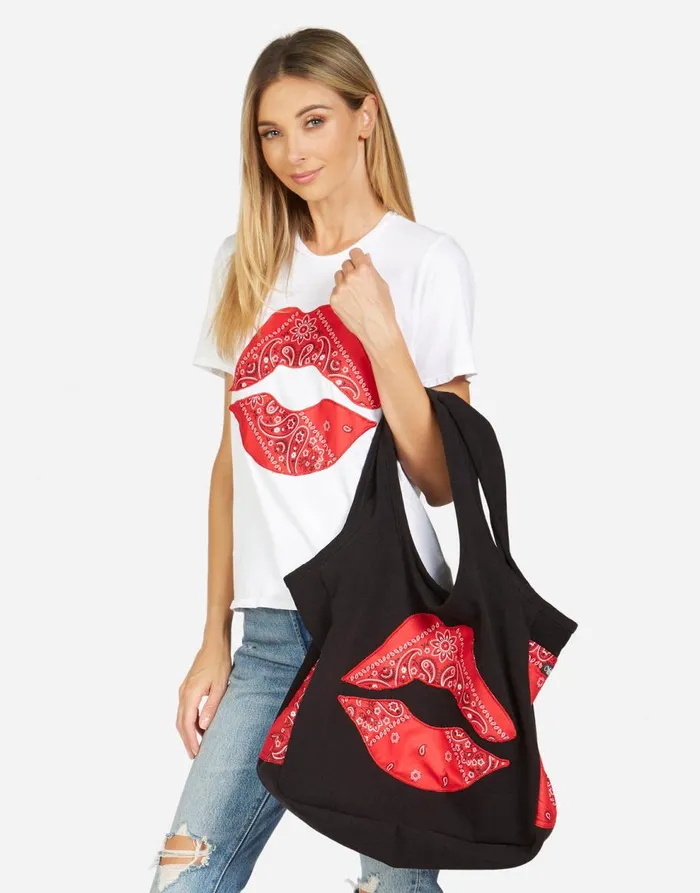 Women039s Fatima Bandana Lip Black Red Bandana Lauren Moshi Bags