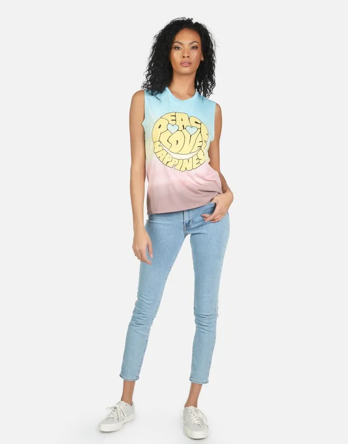 Women039s Kel Text Happy Face Rainbow Ombre Lauren Moshi Tanks