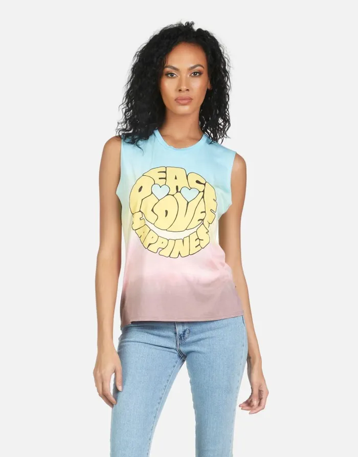 Women039s Kel Text Happy Face Rainbow Ombre Lauren Moshi Tanks