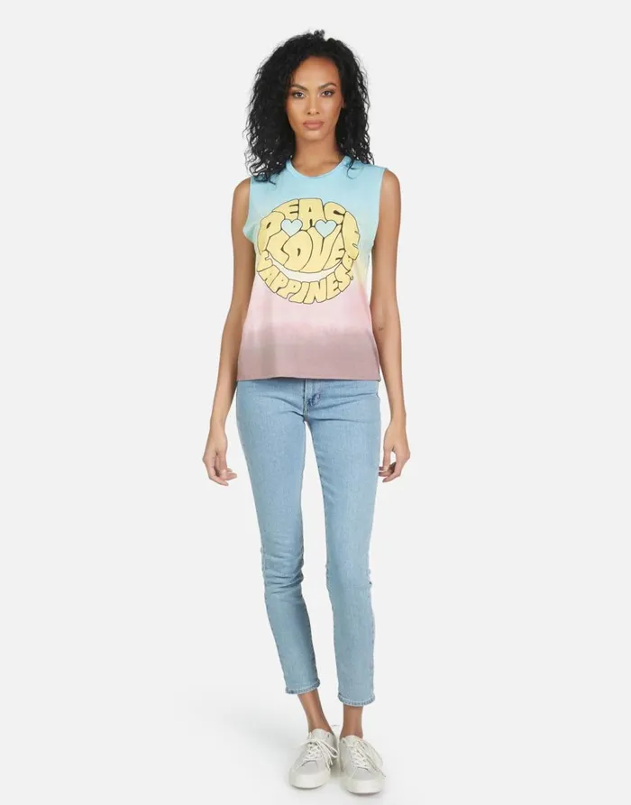 Women039s Kel Text Happy Face Rainbow Ombre Lauren Moshi Tanks