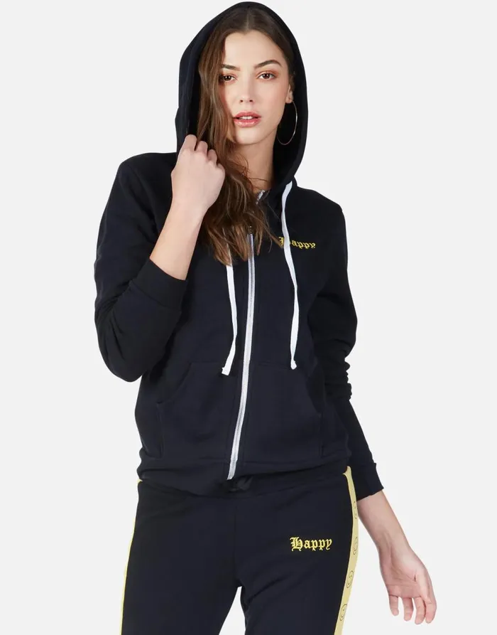 Women039s Lennox Happy Smiley Black Lauren Moshi Hoodies