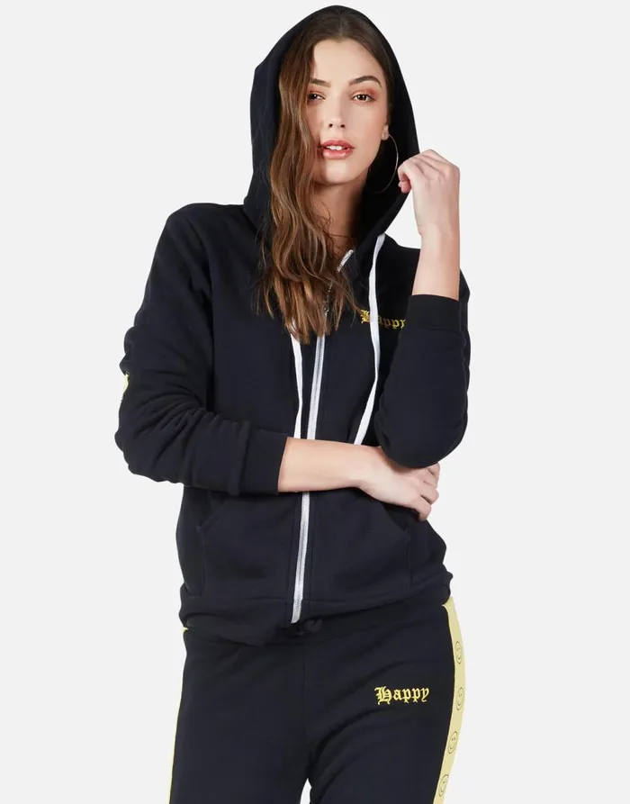 Women039s Lennox Happy Smiley Black Lauren Moshi Hoodies