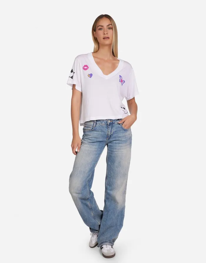 Women039s Lottie Love Collage White Lauren Moshi Short Sleeve