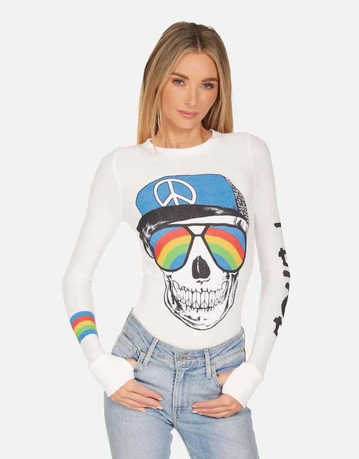 Women039s McKinley Rainbow Peace Skull Milk Lauren Moshi Long Sleeve