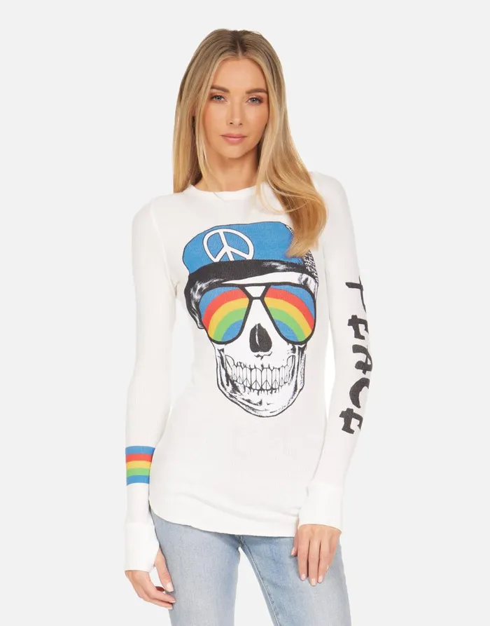 Women039s McKinley Rainbow Peace Skull Milk Lauren Moshi Long Sleeve