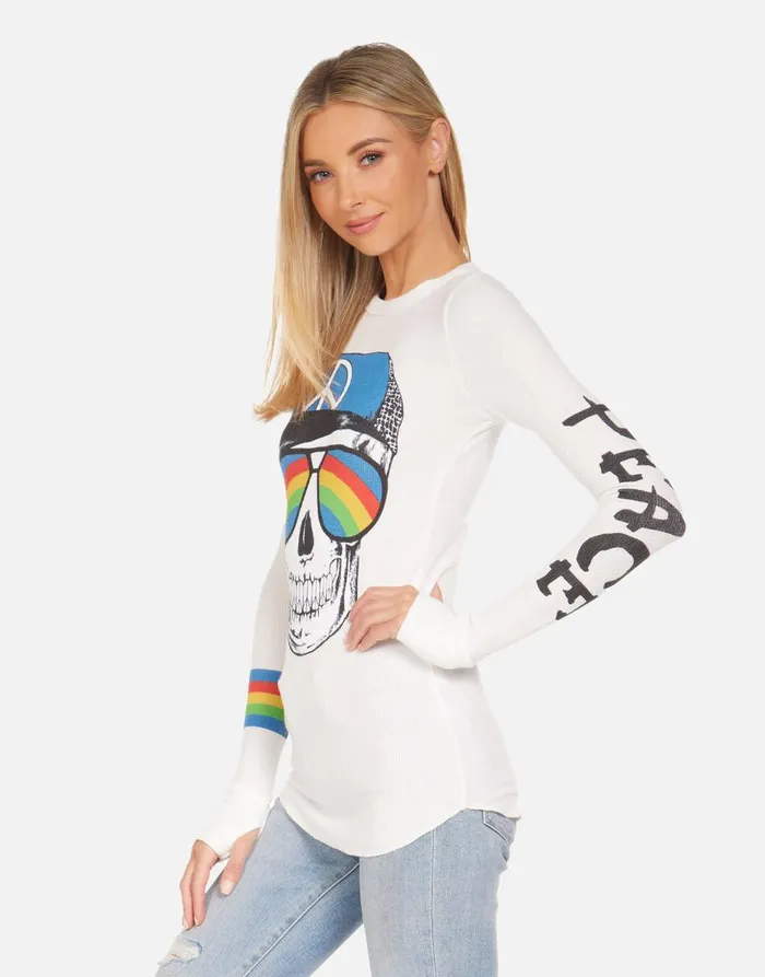 Women039s McKinley Rainbow Peace Skull Milk Lauren Moshi Long Sleeve