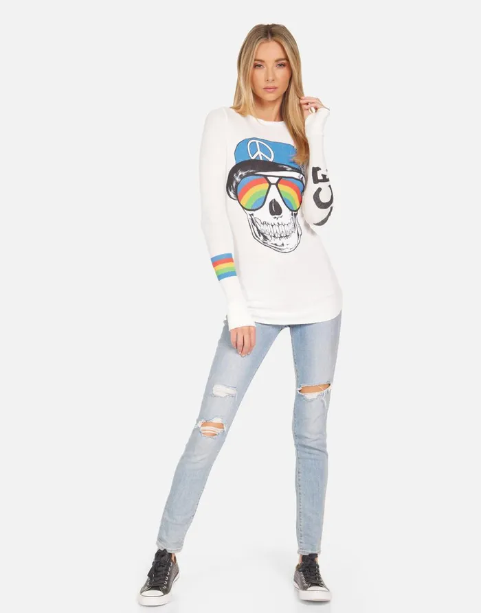 Women039s McKinley Rainbow Peace Skull Milk Lauren Moshi Long Sleeve