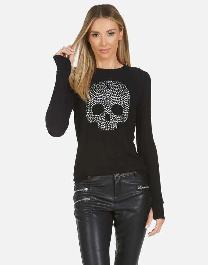 Women039s McKinley X Nailhead Skull Black Lauren Moshi Long Sleeve