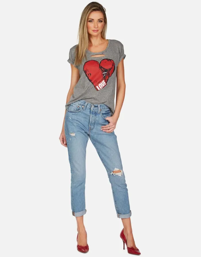 Women039s Myra Love Boxing Heather Grey Lauren Moshi Short Sleeve