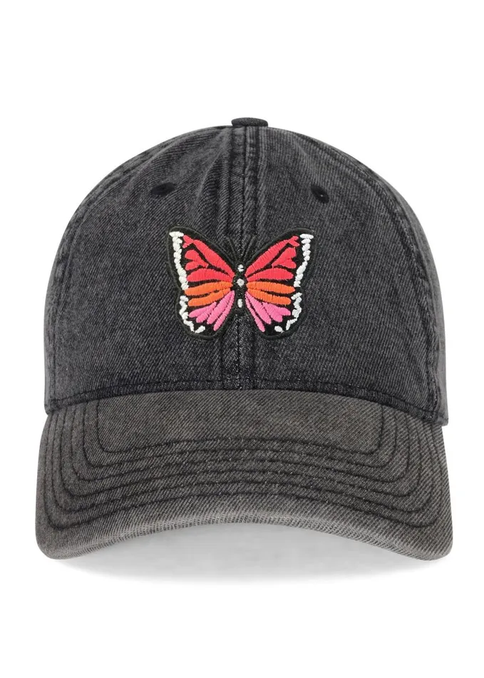 Women039s Reina Butterfly Patch Washed Black Lauren Moshi Hats