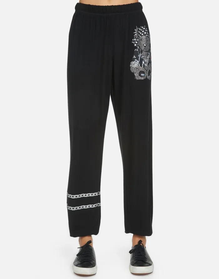 Women039s Tanzy Crystal Rocker Teddy Black Lauren Moshi Long Sweatpants