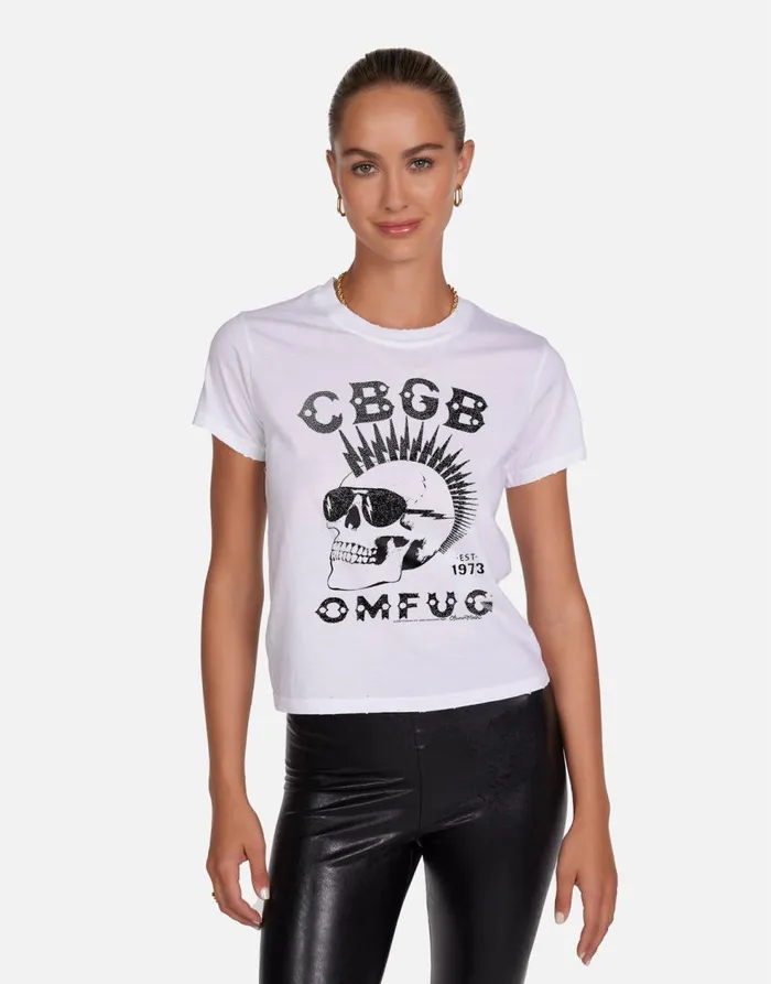 Women039s Ursula Crystal CBGB Punk Skull White Lauren Moshi Short Sleeve