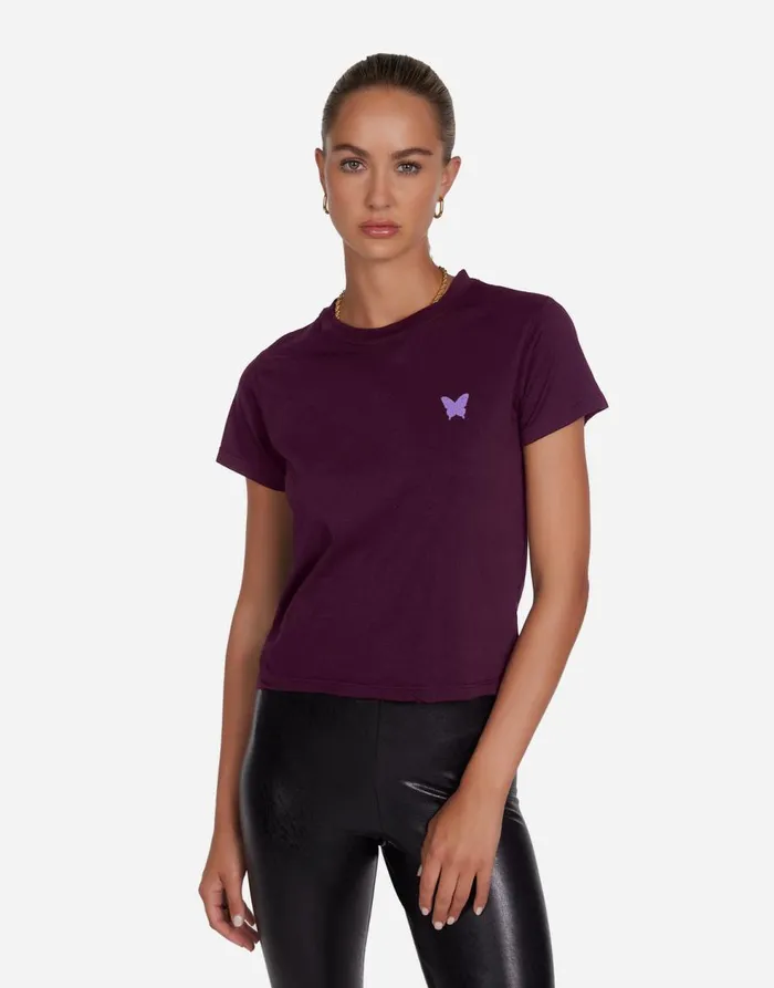 Women039s Ursula Ombre Butterfly Happyface Burgundy Lauren Moshi Short Sleeve