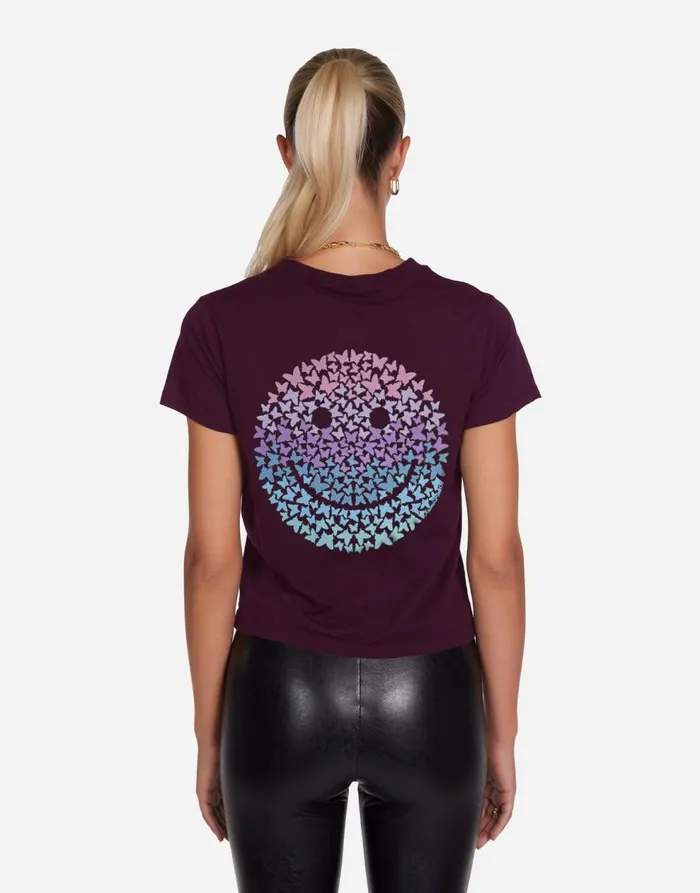 Women039s Ursula Ombre Butterfly Happyface Burgundy Lauren Moshi Short Sleeve