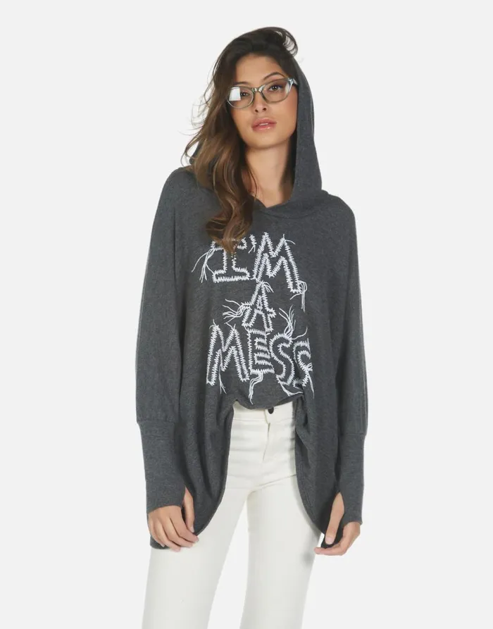 Women039s Wilma I039m A Mess Heather Black Lauren Moshi Hoodies