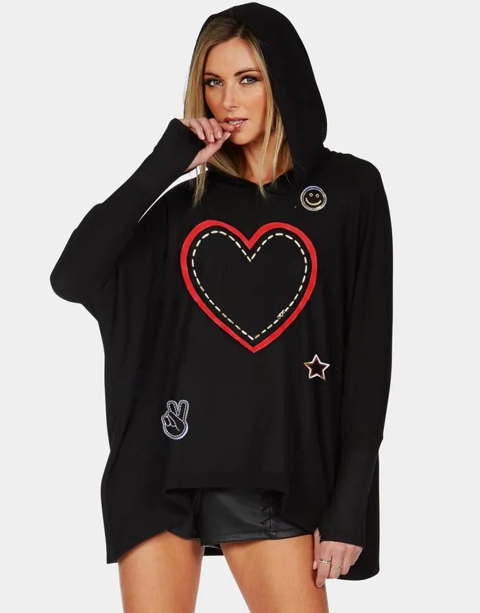 Women039s Wilma X Stitched Heart Elements Black Lauren Moshi Hoodies