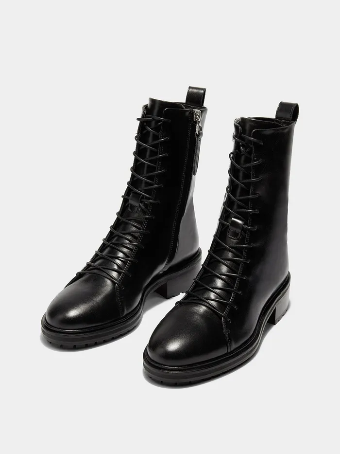 Women Aeyde ISA Black Combat Boot Aeyde Ankle Boots