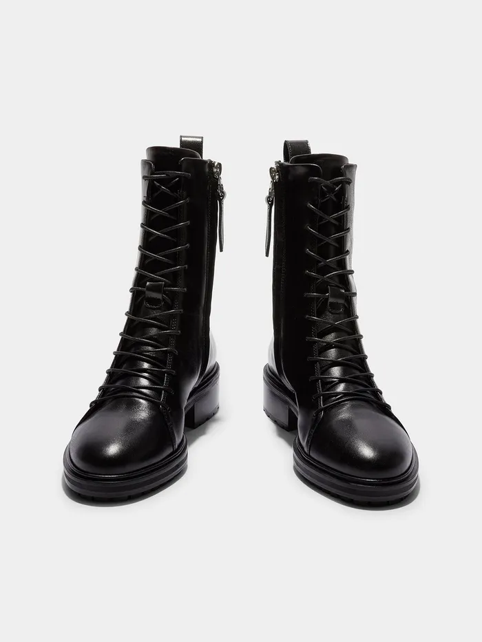 Women Aeyde ISA Black Combat Boot Aeyde Ankle Boots