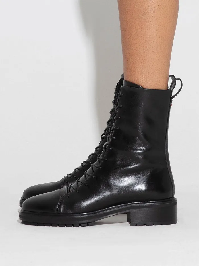 Women Aeyde ISA Black Combat Boot Aeyde Ankle Boots