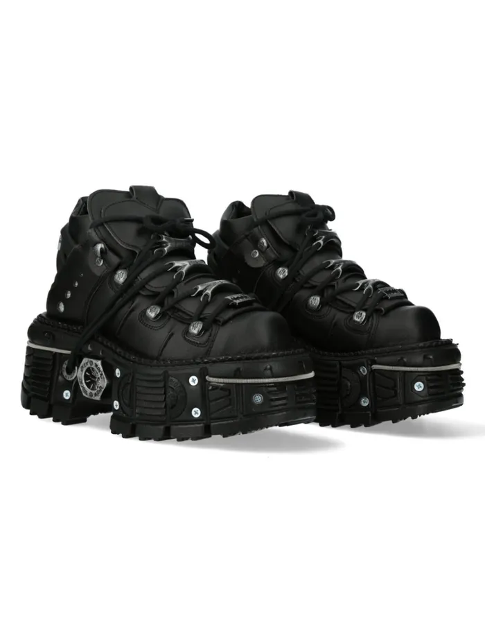 Women Ankle Boot Black Imperfect With Laces MTank006cV1 New Rock Platform