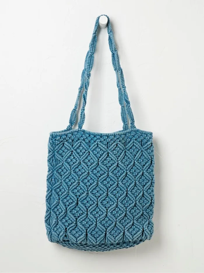 Women Bags and Purses Fat Face Raela Blue Macrame Shopper Bag