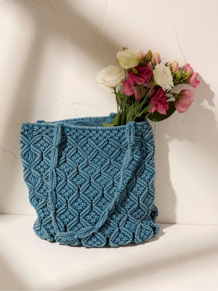 Women Bags and Purses Fat Face Raela Blue Macrame Shopper Bag