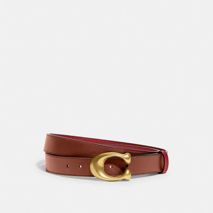 Women Belts Coach Sculpted C Buckle Cut To Size Reversible Belt 32 Mm Brassred1941 Saddle