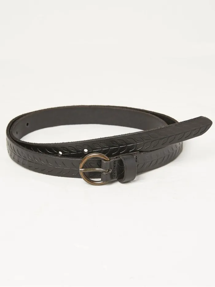 Women Belts Fat Face Black Skinny Embossed Belt