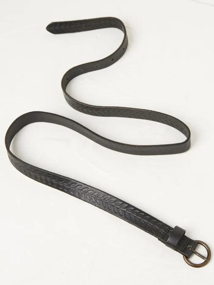 Women Belts Fat Face Black Skinny Embossed Belt