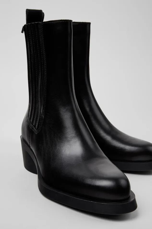 Women Bonnie Black Leather Boots Camper Ankle Boots