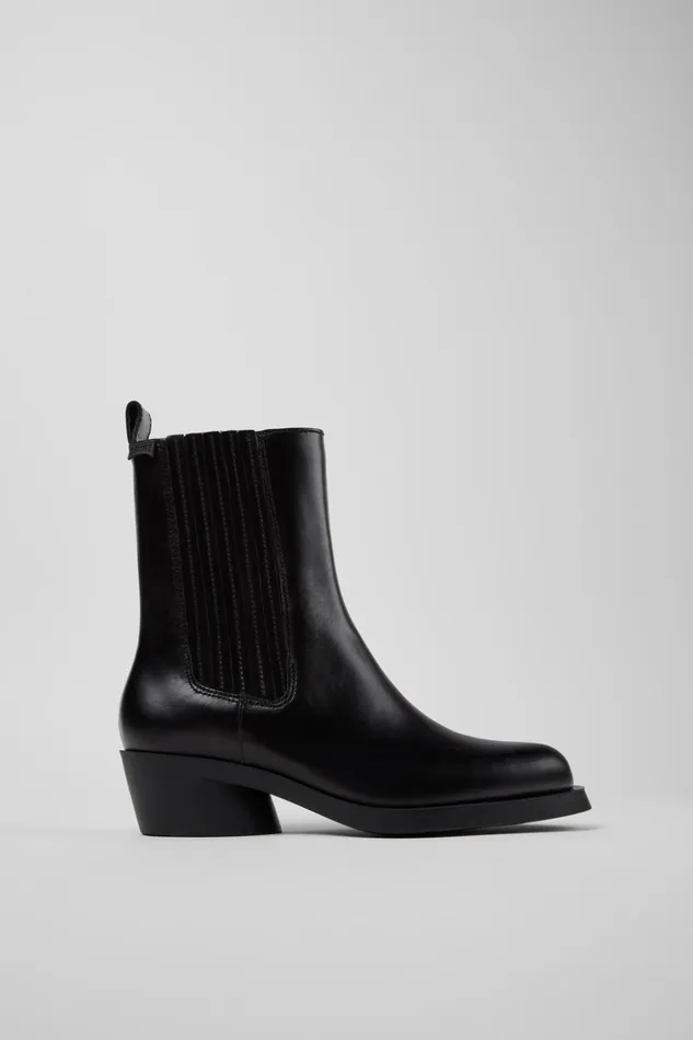 Women Bonnie Black Leather Boots Camper Ankle Boots Women Bonnie Black Leather Boots Camper Ankle Boots