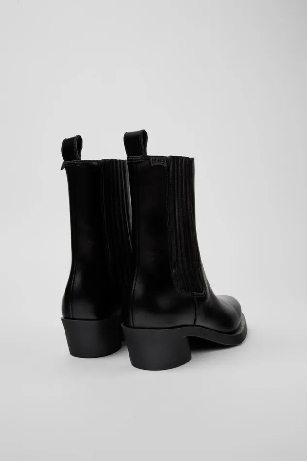 Women Bonnie Black Leather Boots Camper Ankle Boots Women Bonnie Black Leather Boots Camper Ankle Boots