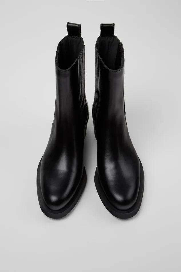 Women Bonnie Black Leather Boots Camper Ankle Boots Women Bonnie Black Leather Boots Camper Ankle Boots