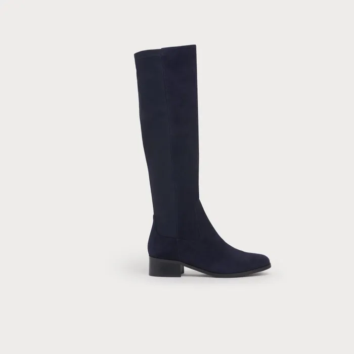 Women Boots LKBennett Bella Navy Suede and Elastic Knee Boots Navy