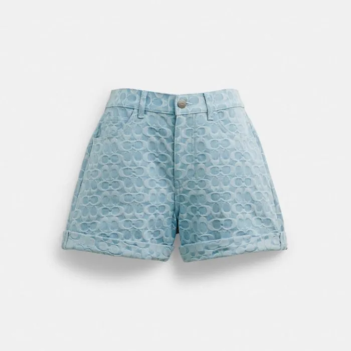 Women Bottoms Coach Signature Denim Shorts Blue Signature