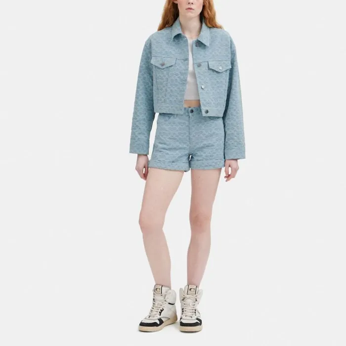 Women Bottoms Coach Signature Denim Shorts Blue Signature