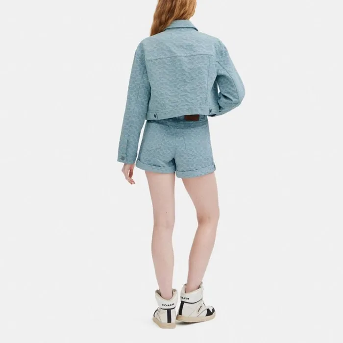 Women Bottoms Coach Signature Denim Shorts Blue Signature