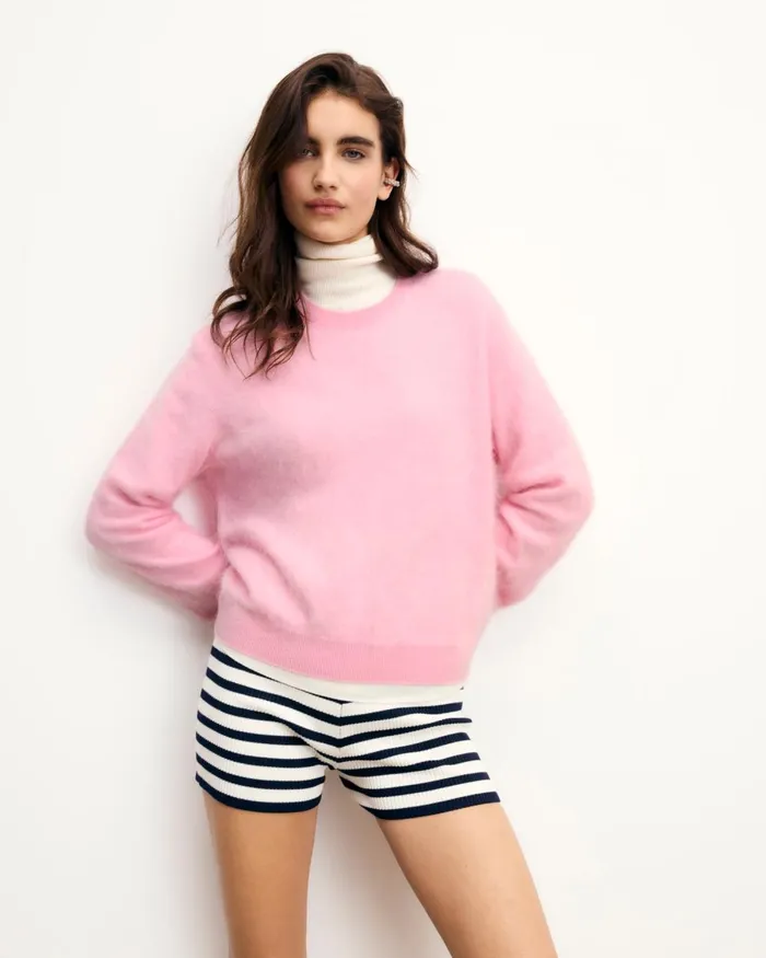 Women Cashmere Sweaters From Future Brushed Crewneck Sweater Sky Pink