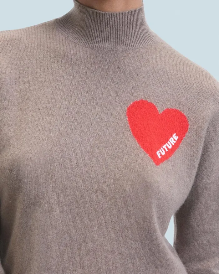 Women Cashmere Sweaters From Future Light Heart Mock Neck Sweater Taupe
