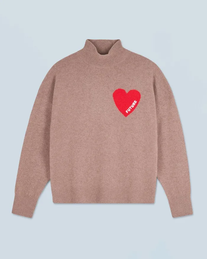 Women Cashmere Sweaters From Future Light Heart Mock Neck Sweater Taupe