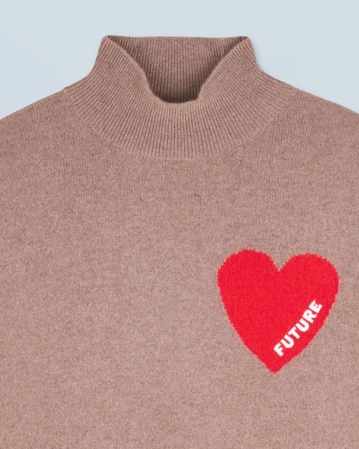 Women Cashmere Sweaters From Future Light Heart Mock Neck Sweater Taupe