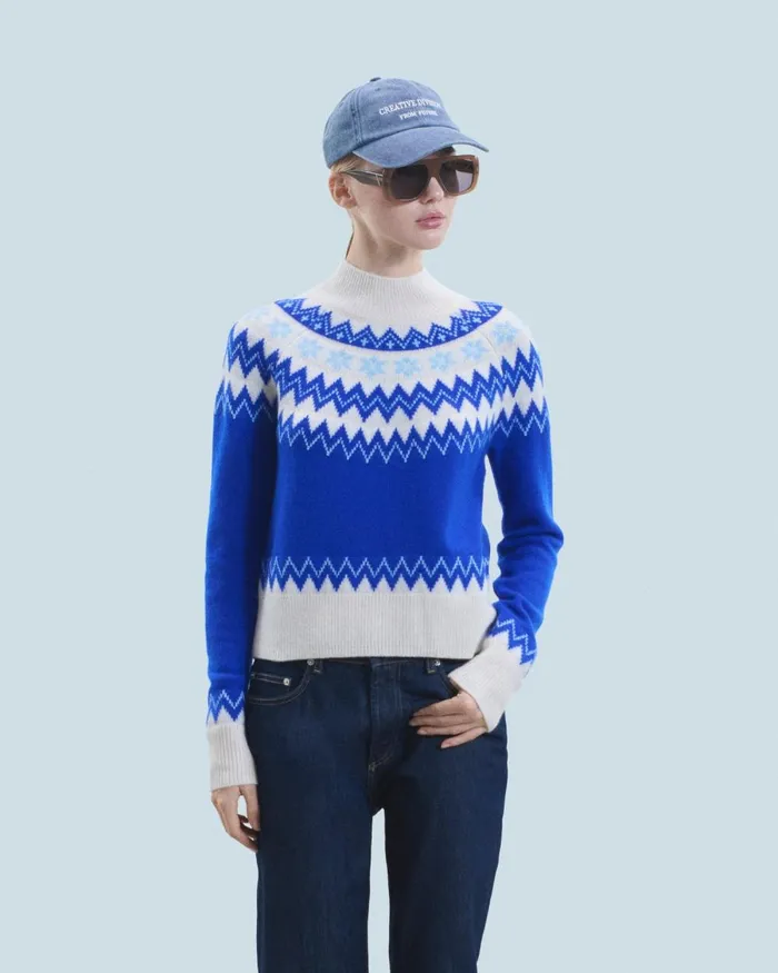 Women Cashmere Sweaters From Future Norwegian Mock Neck Sweater Popblue